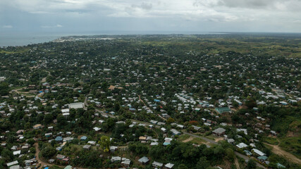 Fototapeta na wymiar Aerial view from Honiara's hilly suburbs looking eastward.