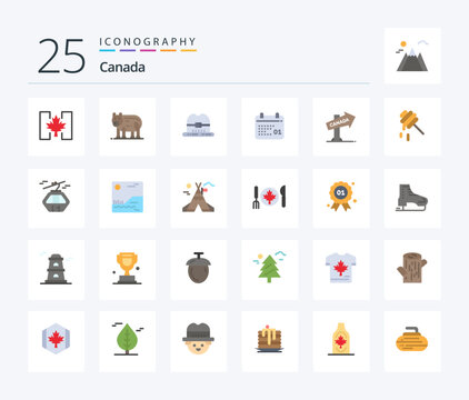 Canada 25 Flat Color icon pack including location. canada. cap. day. calendar