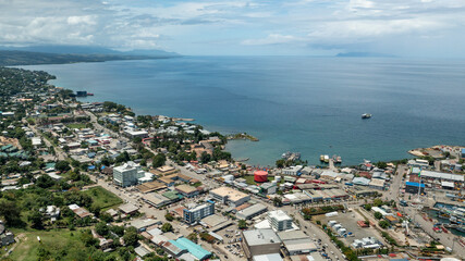 Fototapeta na wymiar Aerial view of the western part of Honiara city.