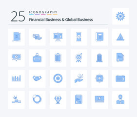 Financial Business And Global Business 25 Blue Color icon pack including sand. timer. balance. time. graph