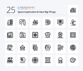 Space Exploration And Next Big Things 25 Line icon pack including disruptive. circulation. interaction. abstract. digital