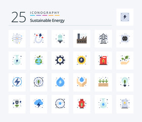 Sustainable Energy 25 Flat Color icon pack including energy. environment. energy bulb. energy. eco