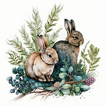 Rabbits with floral elements Ai 