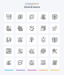 Creative School And Science 25 OutLine icon pack  Such As online study. school meterial. astronomy. study. book
