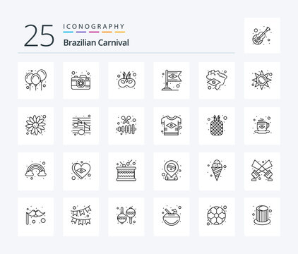 Brazilian Carnival 25 Line icon pack including flag. flag. cinema. carnival. banner