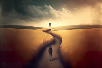 Surreal illustration of a man on the way