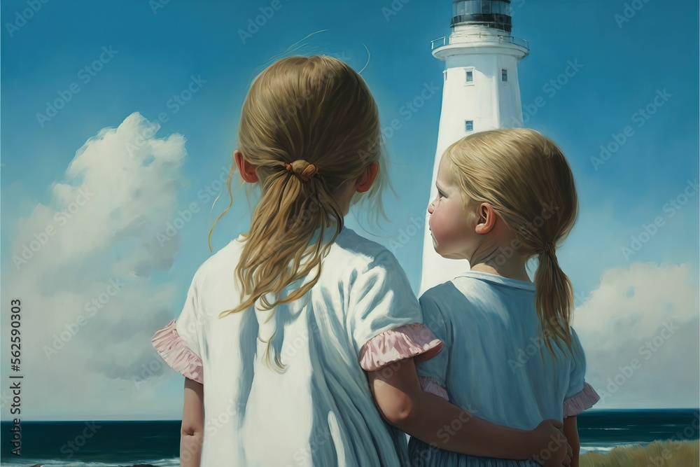 Wall mural 4k resolution or higher, two young girls holding each others hands. generative ai technology