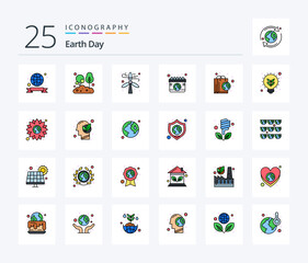 Earth Day 25 Line Filled icon pack including bag. ecology. tree. earth . energy