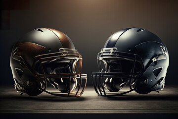Super Bowl Game American Football Helmets Side by Side. Generative AI