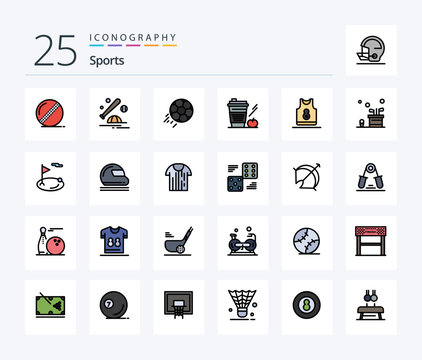 Sports 25 Line Filled icon pack including drink. starbucks. sport. coffee. kick