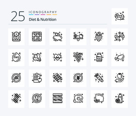 Diet And Nutrition 25 Line icon pack including pineapple. diet food. beetroot. vegetable. diet