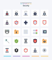 Creative Security 25 Flat icon pack  Such As security. security. protection. firewall. protection