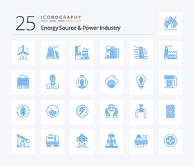 Energy Source And Power Industry 25 Blue Color icon pack including engineer. wheel. building. construction. cart