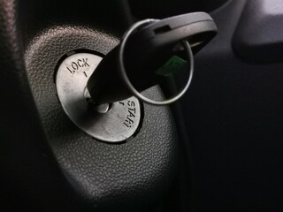 Close up image of car ignition key.