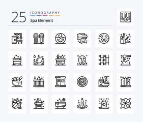 Spa Element 25 Line icon pack including mask. cosmetics. spa. beauty. washing