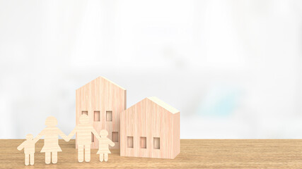 The home wood toy on table for property or real estate business 3d rendering.