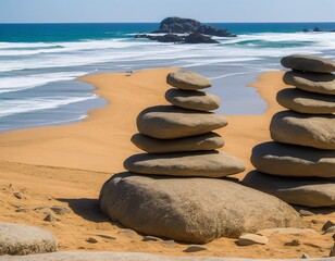 stack of stones on beach, stone, beach, sea, pebble, rock, balance, zen, stack