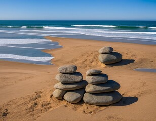 Fototapeta na wymiar stack of stones on beach, stone, beach, sea, pebble, rock, balance, zen, stack