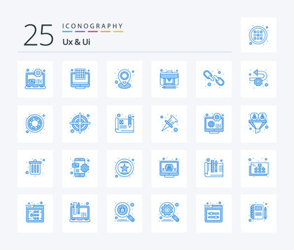 Ux And Ui 25 Blue Color Icon Pack Including Link. Case. Location. Creator. Article