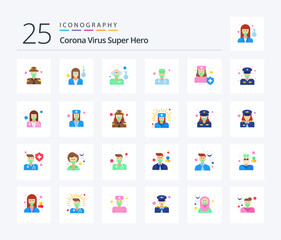 Corona Virus Super Hero 25 Flat Color icon pack including medical. doctor. doctor. male. covid doctor
