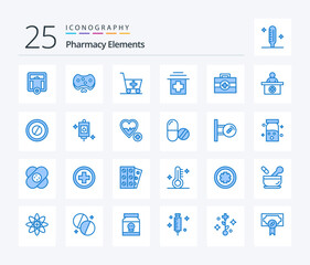 Pharmacy Elements 25 Blue Color icon pack including kit. medical. soap. hospital.