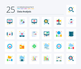 Data Analysis 25 Flat Color icon pack including indicator. search. timeline. money. setting