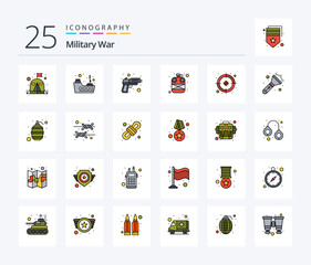 Fototapeta na wymiar Military War 25 Line Filled icon pack including army. bottle. gun. water. army