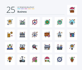 Business 25 Line Filled icon pack including efficiency. options. employee card. money. employee insurance
