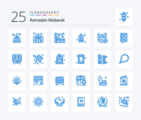 Ramadan 25 Blue Color icon pack including animal. camel. pray. bookmark. islam