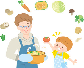 料理をする親子のイラスト素材