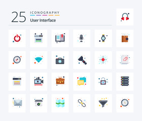User Interface 25 Flat Color icon pack including time. voice. web. recording. reading