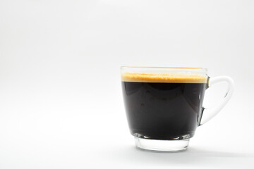 hot black coffee put on white table background