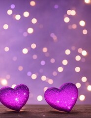 valentine's day background. hearts and lights, heart shaped lights on a pink background, valentine's day background with hearts and pink ribbon.