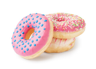 Delicious glazed donuts isolated on white background