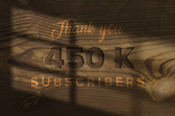 450 K  subscribers celebration greeting banner with Wooden Engraved Design