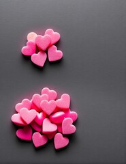 Obraz premium valentine's day background. hearts and lights, heart shaped lights on a pink background, valentine's day background with hearts and pink ribbon.