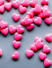 Fototapeta premium valentine's day background. hearts and lights, heart shaped lights on a pink background, valentine's day background with hearts and pink ribbon.