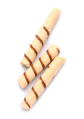 Tasty wafer rolls isolated on white background