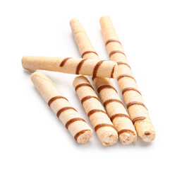 Tasty wafer rolls isolated on white background