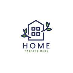Modern Real Estate Logo. Nature Minimalist House Vector Logo Template. Leaf Concept Design