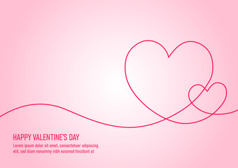 Line art couple heart in pastel pink background. Continuous line heart shape. Love background, cover, banner, web design, brochure, sale, poster, greeting card or decorate. Illustration about love.
