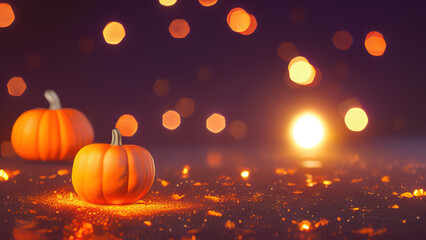 halloween pumpkin, blurred abstract lights in the background, Generative AI