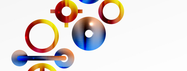 Minimal geometric abstract background. Shiny and glossy circle, line and round shapes design. Trendy techno business template for wallpaper, banner, background or landing