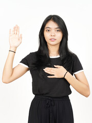 Swearing Gesture, Make an Oath Of Beautiful Asian Woman Isolated On White Background