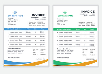 Fototapeta premium Business Minimal Corporate Invoice design template vector illustration bill form price . Creative template and stationery design payment agreement design template Cash Memo, Vector Quotation Design