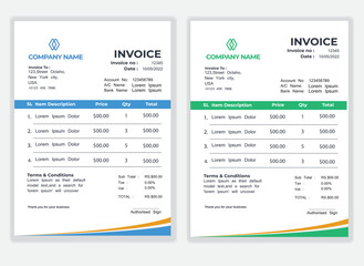 Business Minimal Corporate Invoice design template vector illustration bill form price . Creative template and stationery design payment agreement design template Cash Memo, Vector Quotation Design