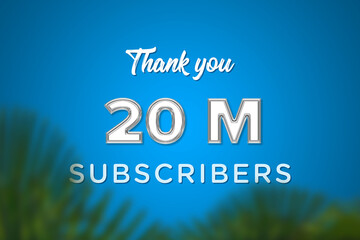 20 Million subscribers celebration greeting banner with Glass Design