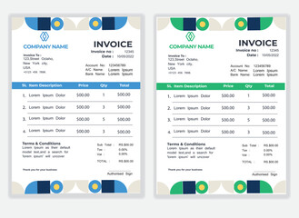 Business Minimal Corporate Invoice design template vector illustration bill form price . Creative template and stationery design payment agreement design template Cash Memo, Vector Quotation Design