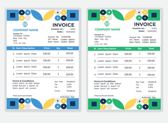 Business Minimal Corporate Invoice design template vector illustration bill form price . Creative template and stationery design payment agreement design template Cash Memo, Vector Quotation Design