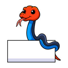 Cute red headed krait snake cartoon with blank sign